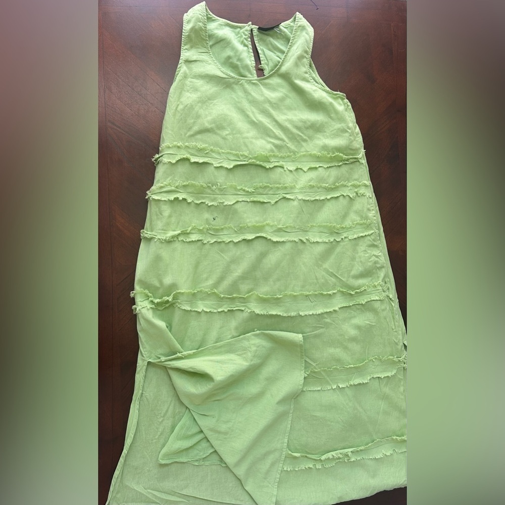 ASHLEY STEWART Green Sleeveless Layered Dress LINEN.It doesn't have a size tag - Picture 7 of 10